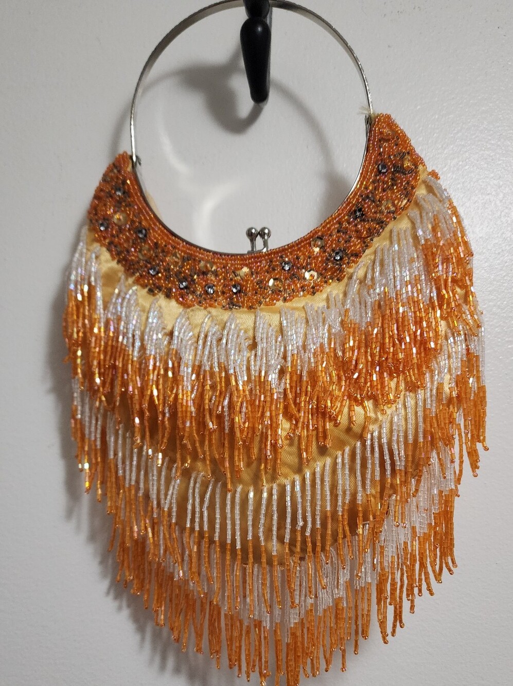 Handcrafted Orange Beaded Fringe Hoop Necklace